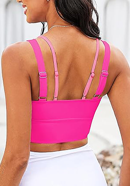 Pink Block Women's Modest Padded Adjustable Swimwear Bikini Tops