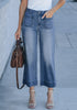 Cobalt Blue 2024 Women's High Waisted Long Denim Wide Leg Pockets Cropped Pants Jeans Trouser