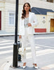 Cream White Women's Blazer Set Business Casual Full Fit Blazer Jackets and Straight Pant Suits with Pockets