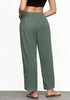 Olive Green Women's Casual High Waisted Lightweight Lounge Barrel Cropped Pants Soft Smocked Comfort Wear