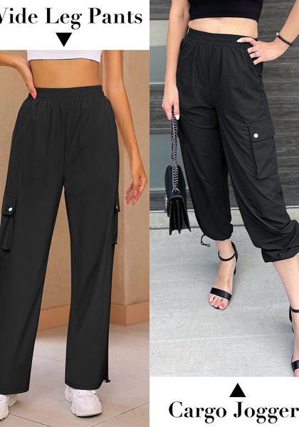 Black Women's Casual Cargo Pant High Waisted Y2K Nylon Trousers