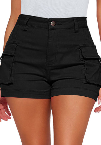 Black Women's High Waisted Cargo Shorts With Pockets Casual Summer Shorts Stretchy Short Pants