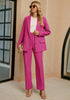 Magenta Women's Business Casual 2 Piece Blazer Jacket Straight Leg High Waisted Pants Suits