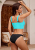 Aqua Blue Bikini Tops for Women's Midkini Padded Ruffle V-Neck Swimwear Tankini Top