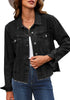 Graphite Black - Acid Wash Women's Denim Frayed Hem Button Up Distressed Jackets