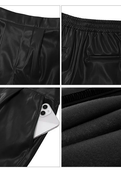 Black Women’s Faux Leather Shorts PU Leather Relaxed Fit Ultra High Rise Elastic Shorts