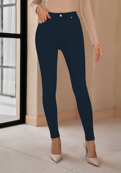 Navy Blue Women's Classic Skinny High Waist Stretch Pants Trouser