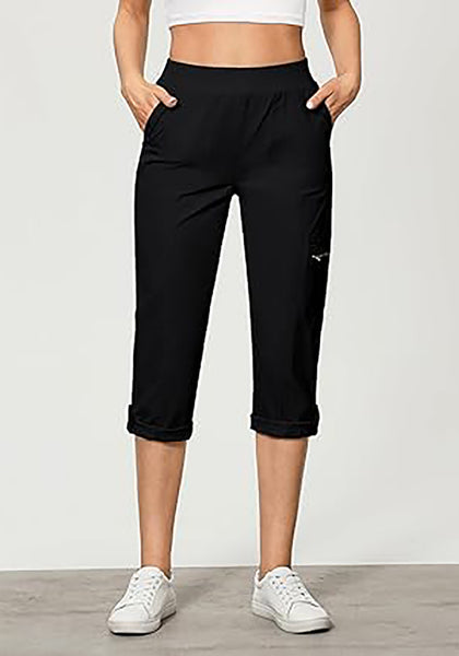 Black Women Waist High Waist Slight Stretch Capri Elastic Wais