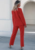 Red Women's Blazer Set Business Casual Full Fit Blazer Jackets and Straight Pant Suits with Pockets