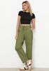 Olive Green Women's Relaxed Fit Drawstring Regular Full Length Hiking Casual Baggy Pant