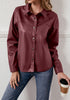 Wine Red Women's Faux Leather Street Style Long Sleeves Vegan Moto Biker Coat