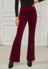 Wine Red Women Elastic Waist High Waisted Flare Seam Slack Pant