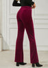 Wine Red Women Elastic Waist High Waisted Flare Seam Slack Pant