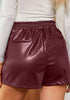 Ruby Wine Women's High Waisted PU Leather Shorts Stretch Pocket Pleat Shorts