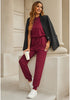 Wine Red Women's Sleeveless Drawstring Jumpsuit with Stretchy Long Pants Jogger