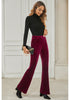 Wine Red Women Elastic Waist High Waisted Flare Seam Slack Pant