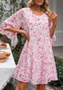Fandango Pink Floral Floral Babydoll Dress for Women Chiffon Cute Flowy Summer Beach Short Dresses with Pockets