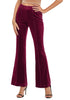 Wine Red Women Elastic Waist High Waisted Flare Seam Slack Pant