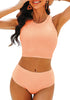 Cantaloupe Women's High Waisted Two Piece Bikini Sets Textured High Neck Racer Back Swimsuits