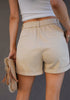Beige Women's High Waist Back Elastic Waist Shorts Cuffed Hem Short Pants