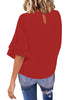 Red Trumpet Sleeves Keyhole-Back Blouse