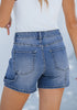 Classic Blue Women's High Waisted Distressed Denim Jeans Stretchy Summer Casual Shorts