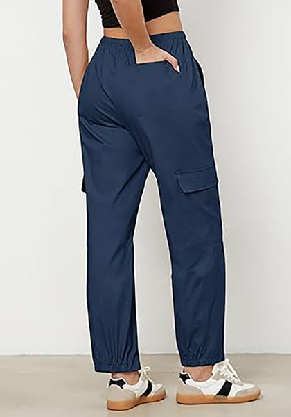Dark Blue Women's Relaxed Fit Drawstring Regular Full Length Hiking Casual Baggy Pant