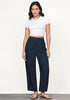 Dark Blue Women's Casual High Waisted Lightweight Lounge Barrel Cropped Pants Soft Smocked Comfort Wear
