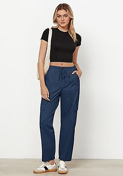 Dark Blue Women's Relaxed Fit Drawstring Regular Full Length Hiking Casual Baggy Pant