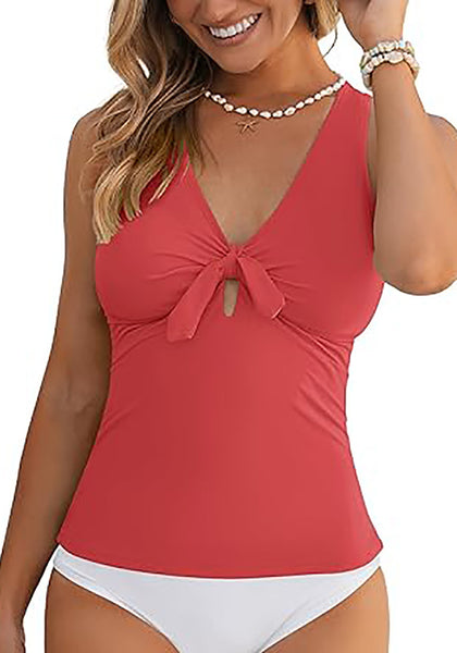 High Stretch One Piece Swimsuit Tie Front Keyhole Sleeveless Tank Style Swimwear
