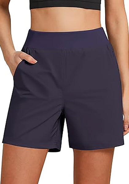 Navy Blue Women's Athletic Dri-Fit Gym Elastic Waist Relaxed Fit Running Shorts