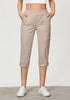 Light Taupe Women Waist High Waist Slight Stretch Capri Elastic Wais