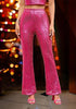 Women's High Shine Wide Leg Trousers Glitter Sequin Evening Pants Clubwear High Waist Glam