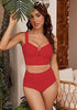 Red Bikini Tops for Women's Midkini Padded Ruffle V-Neck Swimwear Tankini Top