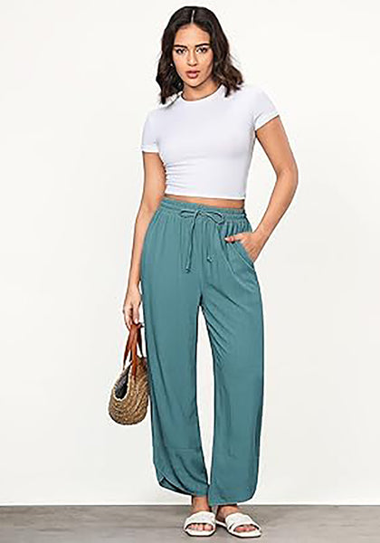 Lake Women's Wide Leg Drawstring Harem Loose Permeable Palazzo Pant