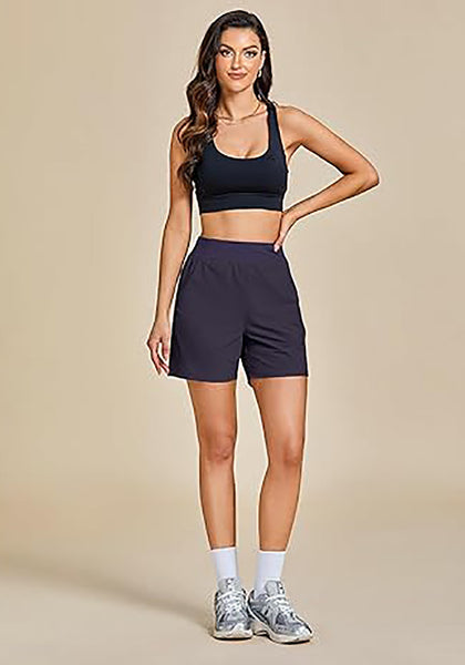 Navy Blue Women's Athletic Dri-Fit Gym Elastic Waist Relaxed Fit Running Shorts
