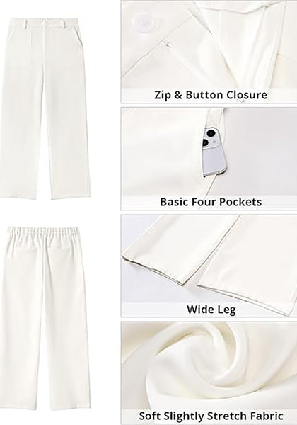 Women's High Waisted Wide Leg Soft Twill Pants Relaxed Fit Patch Pocket Trousers