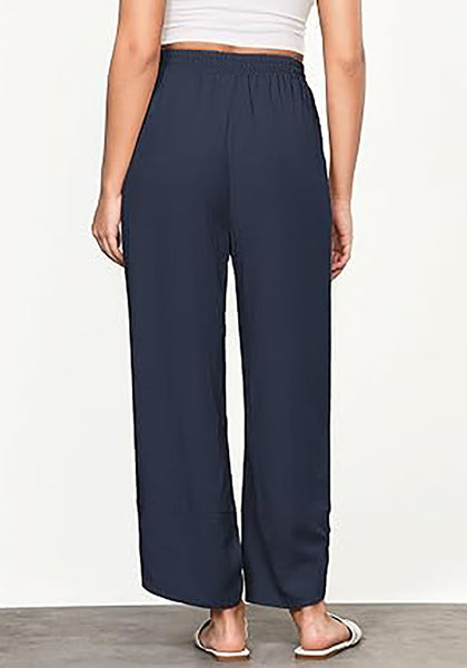 Navy Blue Women's Wide Leg Drawstring Harem Loose Permeable Palazzo Pant