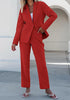 Red Women's Blazer Set Business Casual Full Fit Blazer Jackets and Straight Pant Suits with Pockets