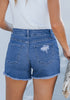 Classic Blue Women's High Waisted Denim Distressed Jeans Shorts Frayed Raw Hem Ripped Shorts