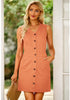 Hawaiian Sunset Women Sleeveless V Neck Button Down Frayed Hem Short Denim Dress