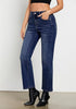 Dark Blue Women's High Waist Jean Regular Fit Slight Stretch Straight Leg Ankle Length Pants