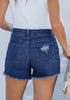Nightfall Blue Women's High Waisted Denim Distressed Jeans Shorts Frayed Raw Hem Ripped Shorts