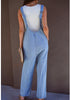 Blue Breeze Women's Casual Denim Low Scoop Neckline Jumpsuits With Adjustable Shoulder Pocket Cropped Overalls