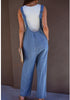 Medium Blue Women's Casual Denim Low Scoop Neckline Jumpsuits With Adjustable Shoulder Pocket Cropped Overalls