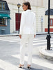 Cream White Women's Blazer Set Business Casual Full Fit Blazer Jackets and Straight Pant Suits with Pockets