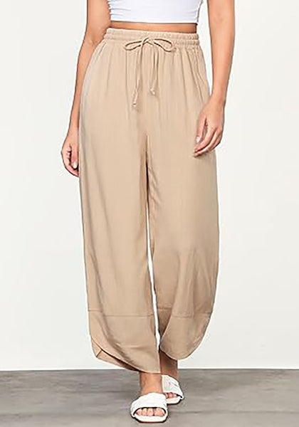 Almond Women's Wide Leg Drawstring Harem Loose Permeable Palazzo Pant