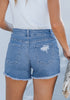 Medium Blue Women's High Waisted Denim Distressed Jeans Shorts Frayed Raw Hem Ripped Shorts
