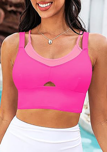 Pink Block Women's Modest Padded Adjustable Swimwear Bikini Tops