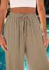 Light Taupe Relaxed Fit High Waisted Elastic Waist Wide Leg Drawstring Pocket Pant